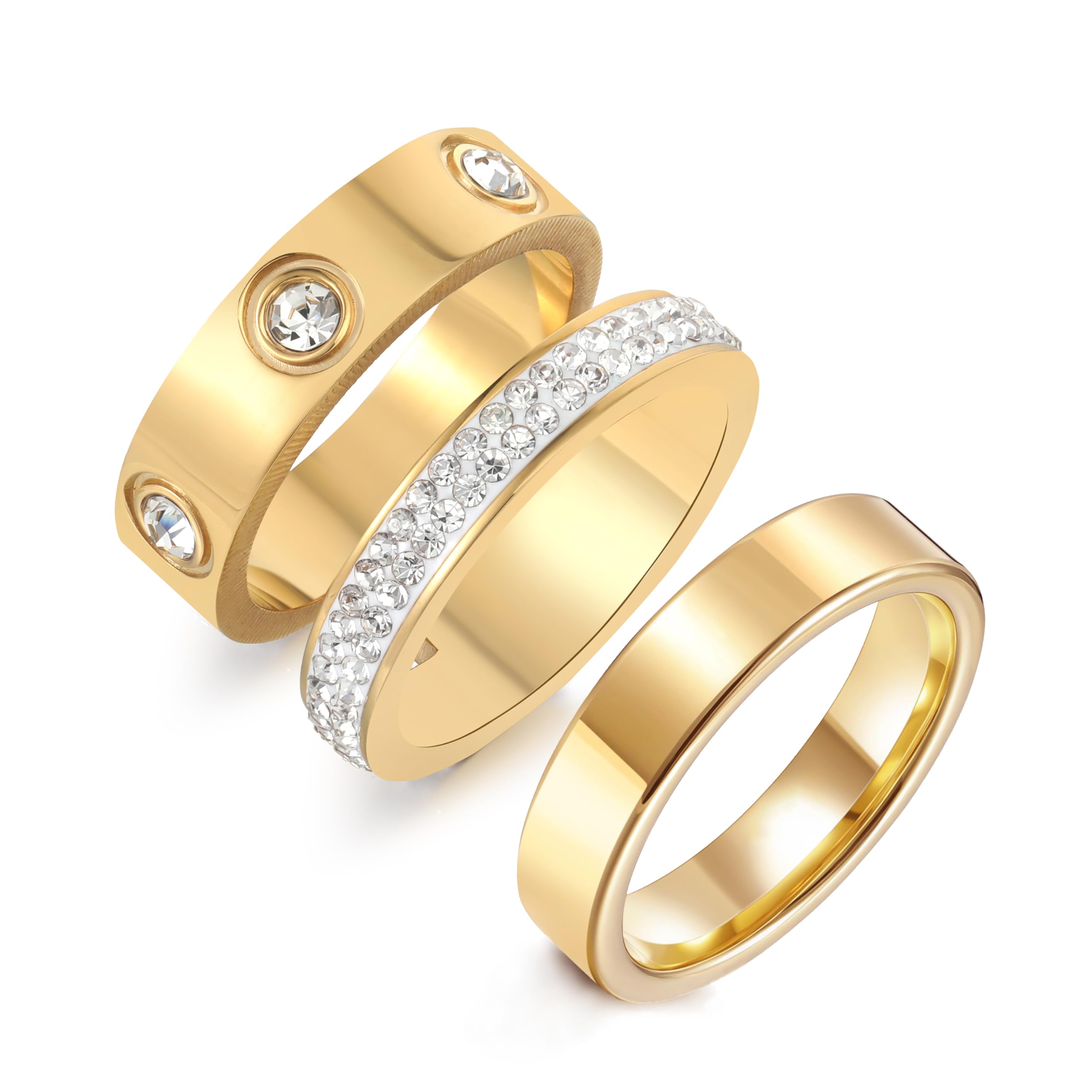 Jarlinwel Gold Silver Rings for Women Dainty 18K Gold Plated Cubic Zirconia Stacking Rings for Women Thumb Ring Set Love Friendship Dual Band Rings