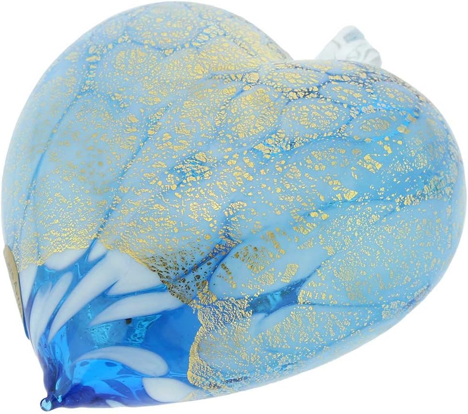 Glass Of Venice Murano Glass Heart Christmas Ornament Aqua Blue and Gold. Blown Glass Christmas Ornament for Holiday Decor, Italian Handmade