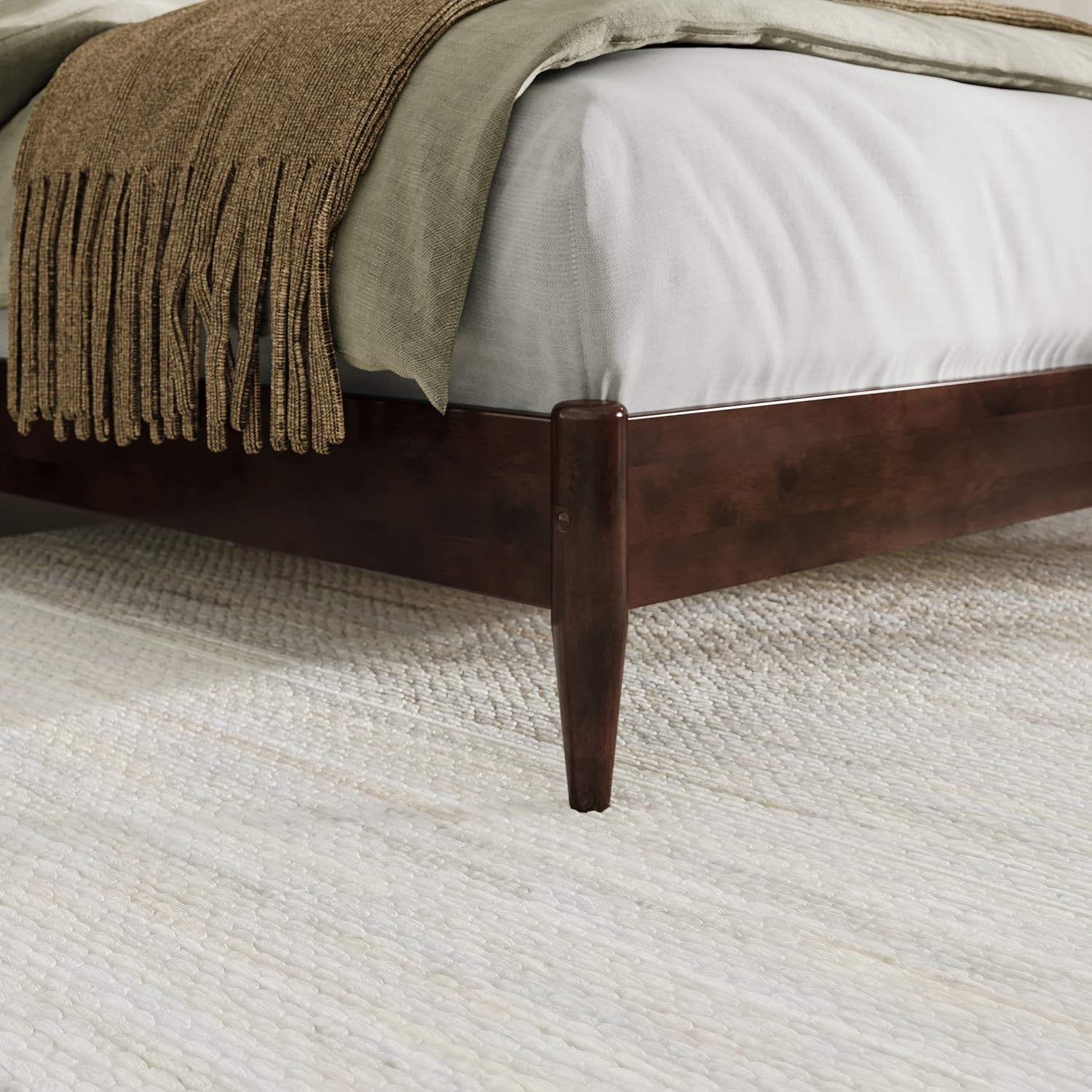 HomeStock Vintage Variety King Solid Wood Low Profile Sleigh Platform Bed in Walnut