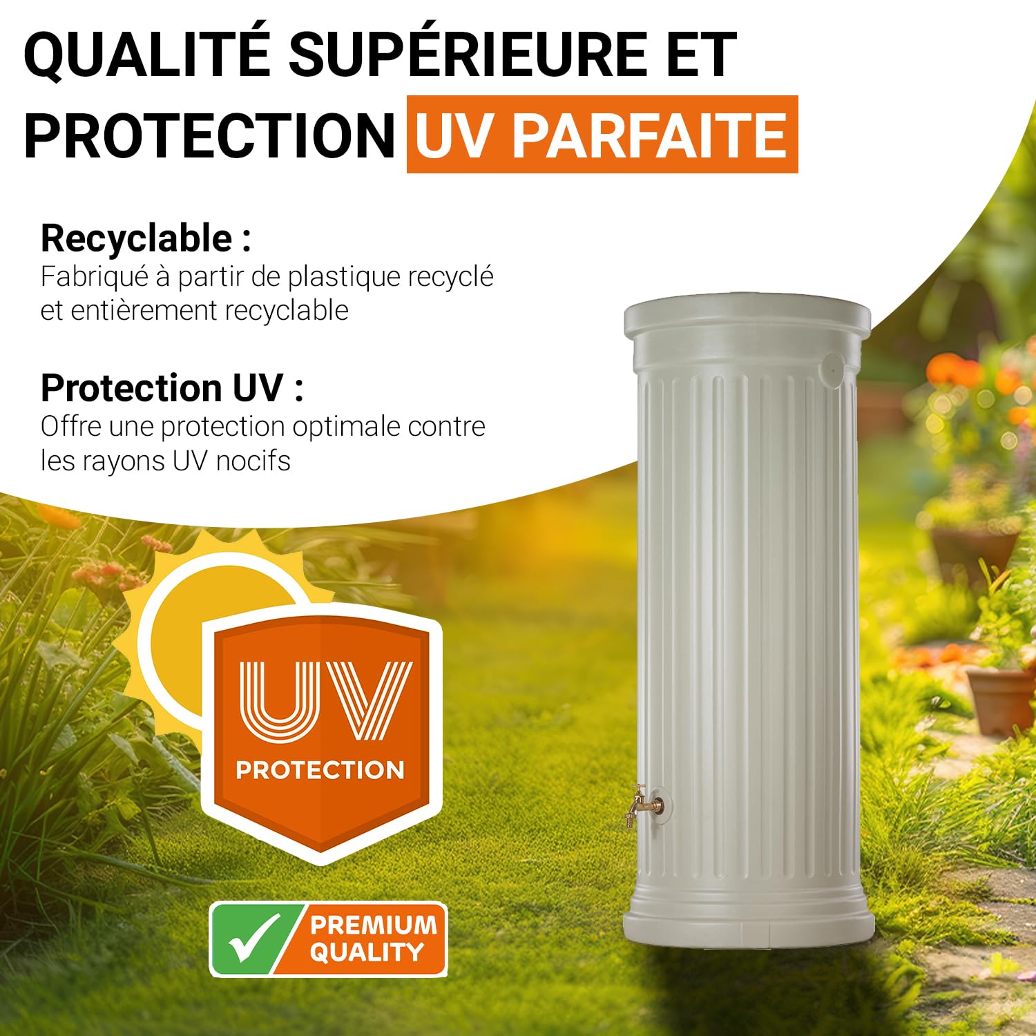 GARANTIA Colonne Romaine Recuperateur d Eau de Pluie Kit 500L Sable