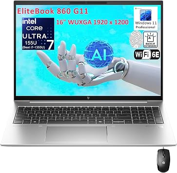 HP EliteBook 860 G11 16" FHD+ Business Laptop Computer, Intel Ultra 7 155U Beat i7-1355U, 16GB DDR5 RAM, 512GB PCIe SSD, WiFi 6E, BT 5.3, Backlit Keyboard, Fingerprint Reader, Windows 11 Pro, AZ-XUT