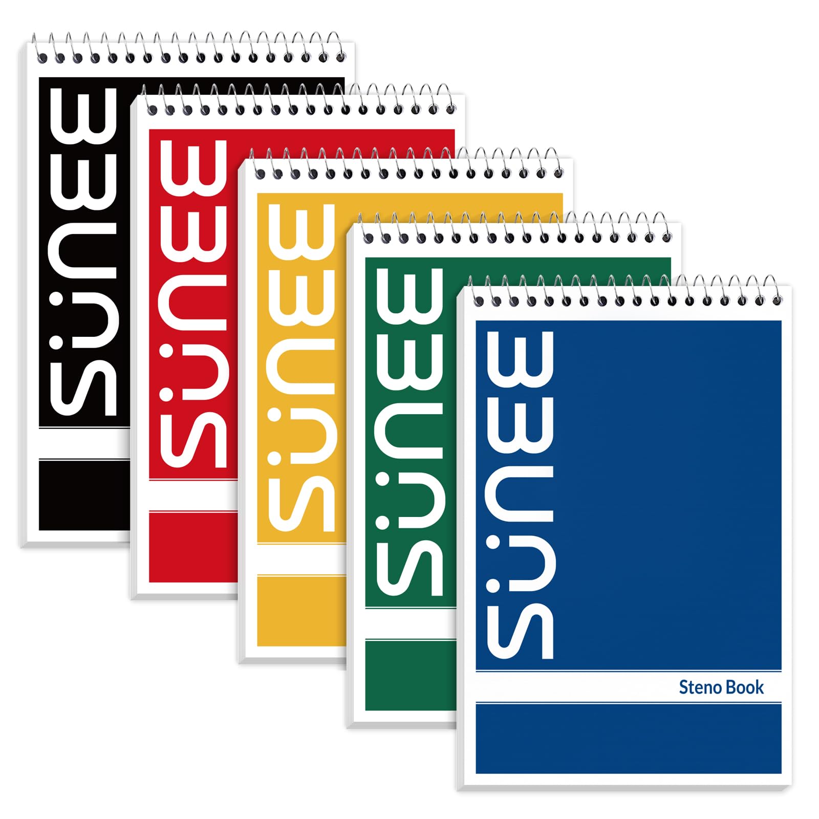 SUNEE Steno Pads 6x9 5 Pack Gregg Rule 60 Sheets White Paper Take Notes with Top Spiral Notebook