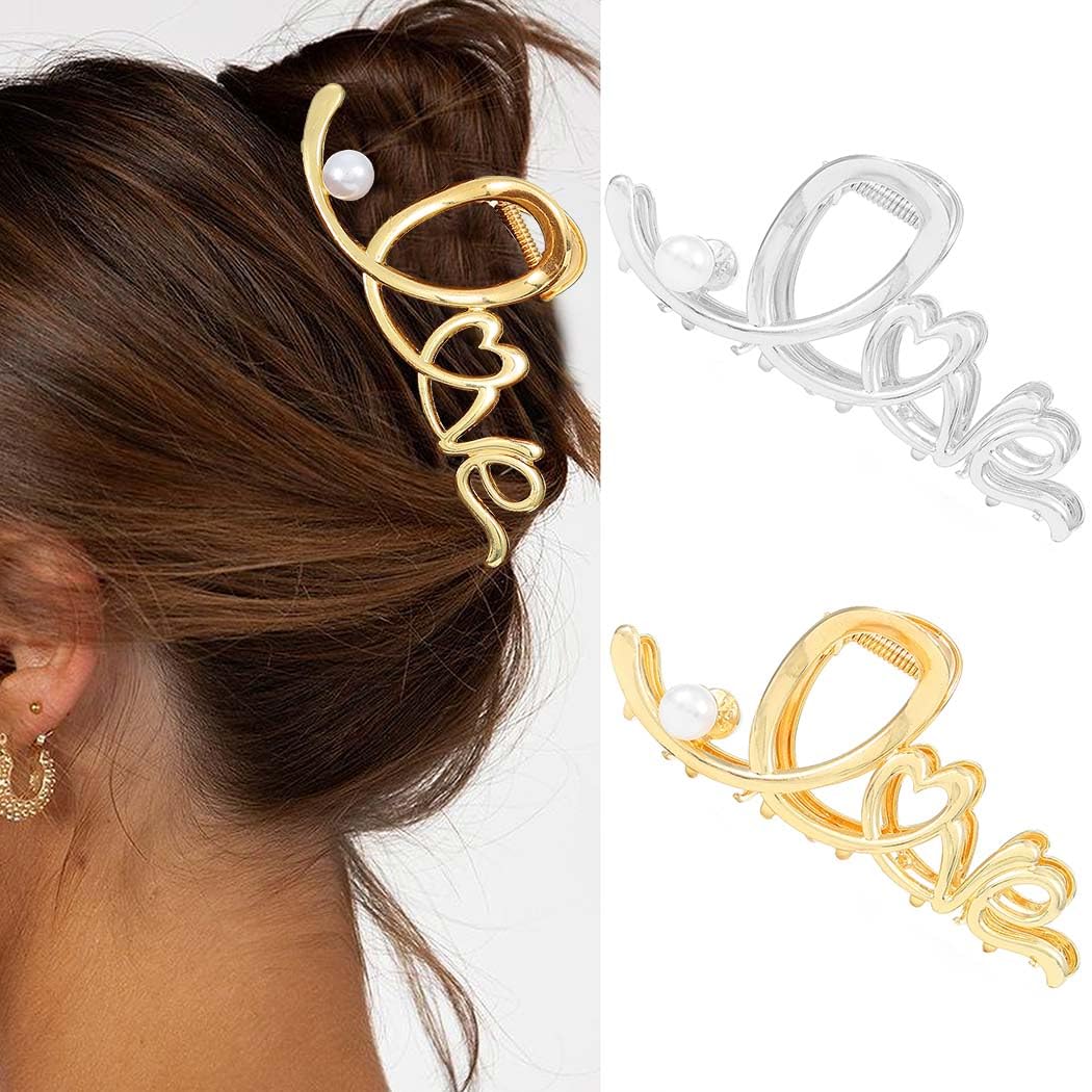 Zoestar Hair Claw Clips Gold Medium Metal Clip Clips Fancy Hair Accessories for Women and Girls, Silver and Gold