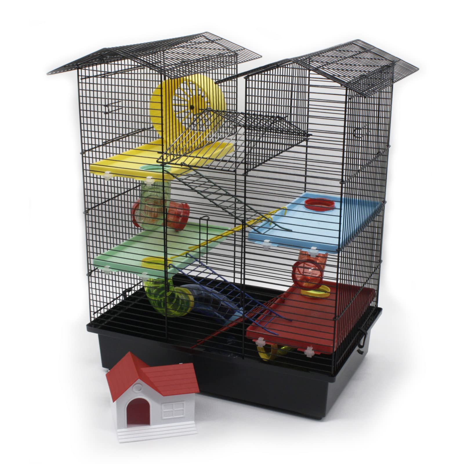ZooPaul Nagerkäfig Hamsterkäfig XXL mit Zubehör Maus Hamster Käfig Tunnel Haus (Schwarz Bunt)
