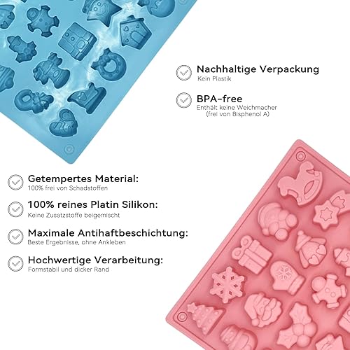 Miniatura 3 de ROMINVIC Moldes de chocolate y caramelo de Navidad, moldes de silicona para hornear gomosas para Papá Noel, muñeco de nieve, árbol de Navidad,