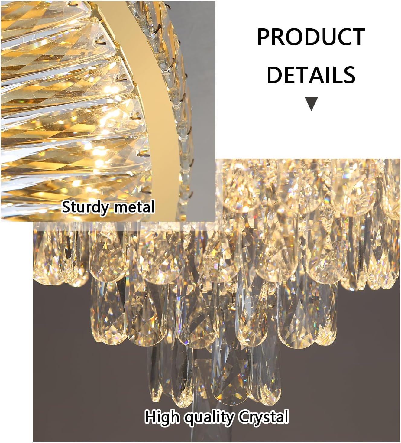 Modern Crystal Chandelier Dimmable LED Ceiling Light Fixture with Remote 35W Raindrop Gold Chandeliers for Bedroom Dining Room Living Room Entryway