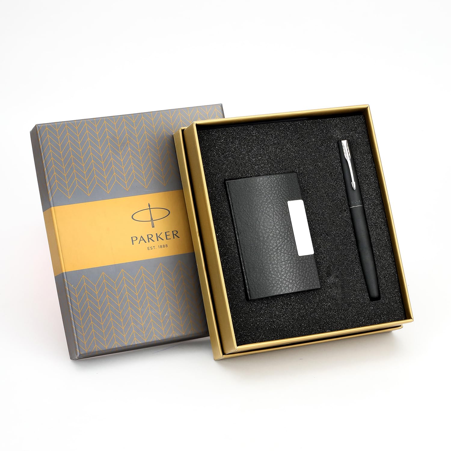 Parker Frontier Gold Trim Roller Ball Pen with Free Wallet, Gold Nib (Matte Black)