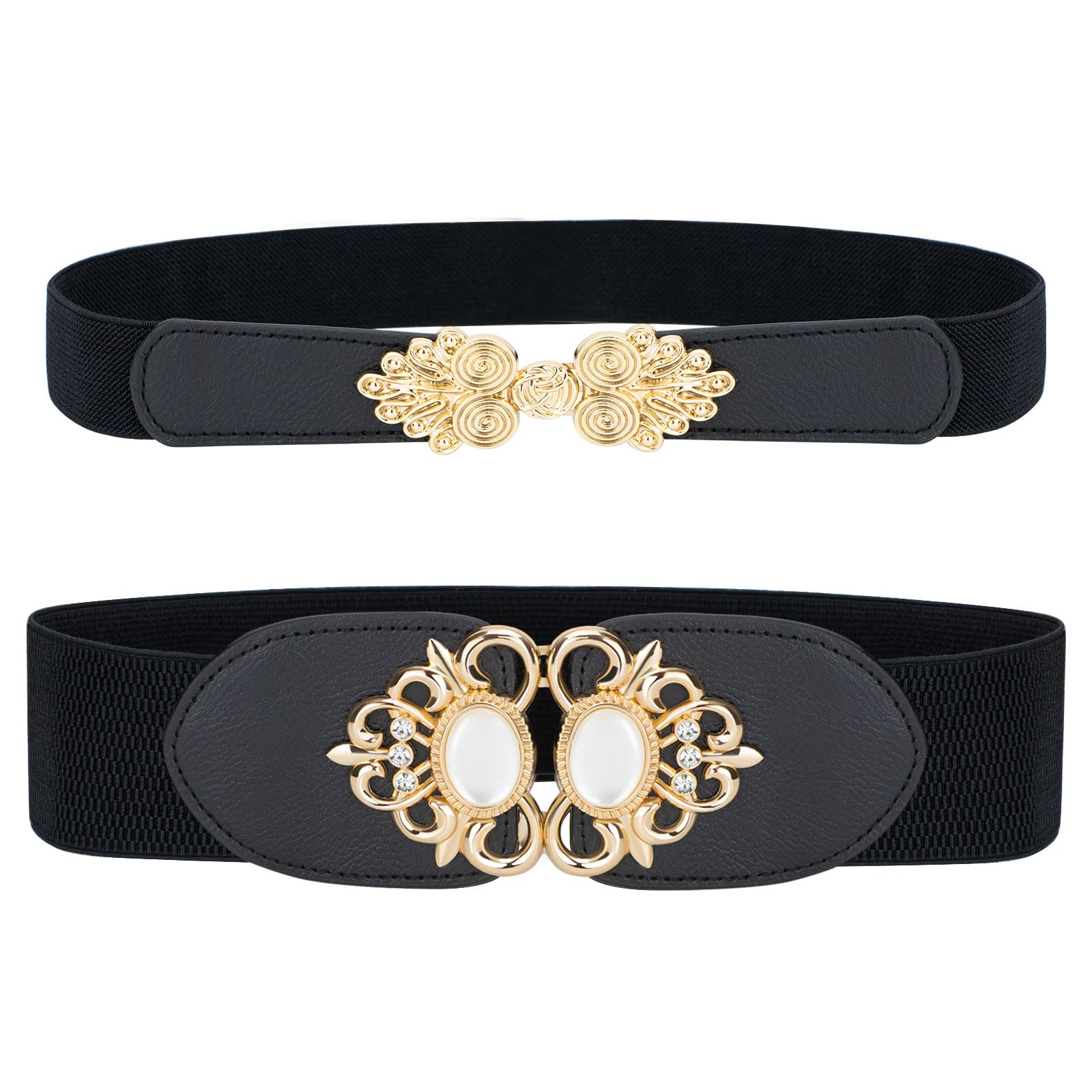 Photo 1 of (Bundle of 2) IMUKU 2 Pack Elastic Belt for Women Stretchy Vintage Black Belts No Refunds 