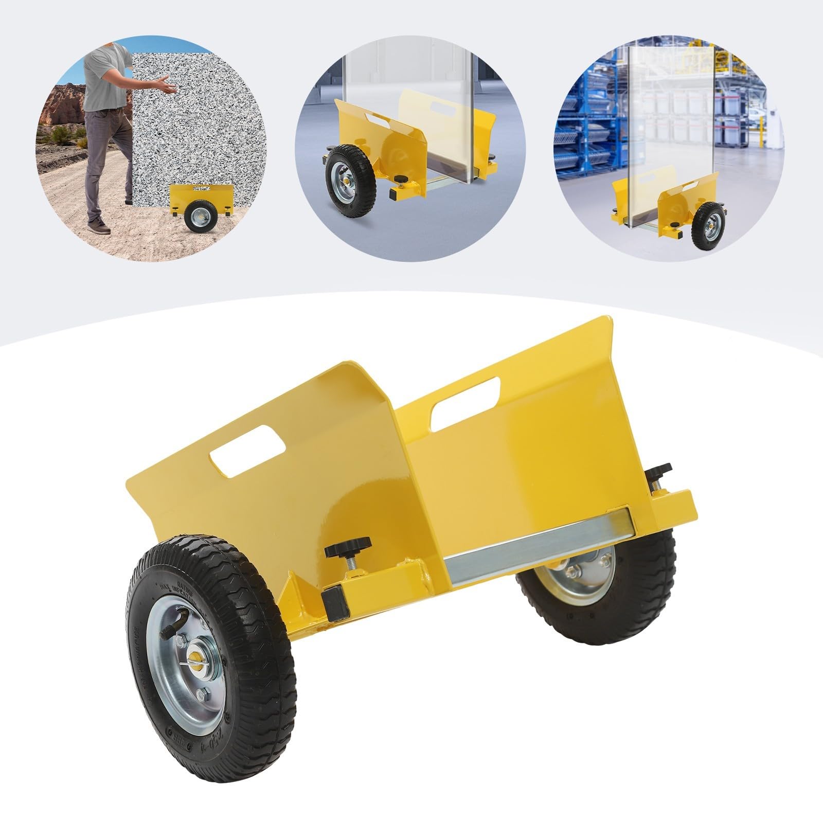 Plattenwagen Transportwagen Bauwagen Lastenwagen Brettwagen Materialwagen Werkstattwagen aus legiertem Stahl mit 20 cm Gummireifen für Baustelle Lagerhalle (Gelb)