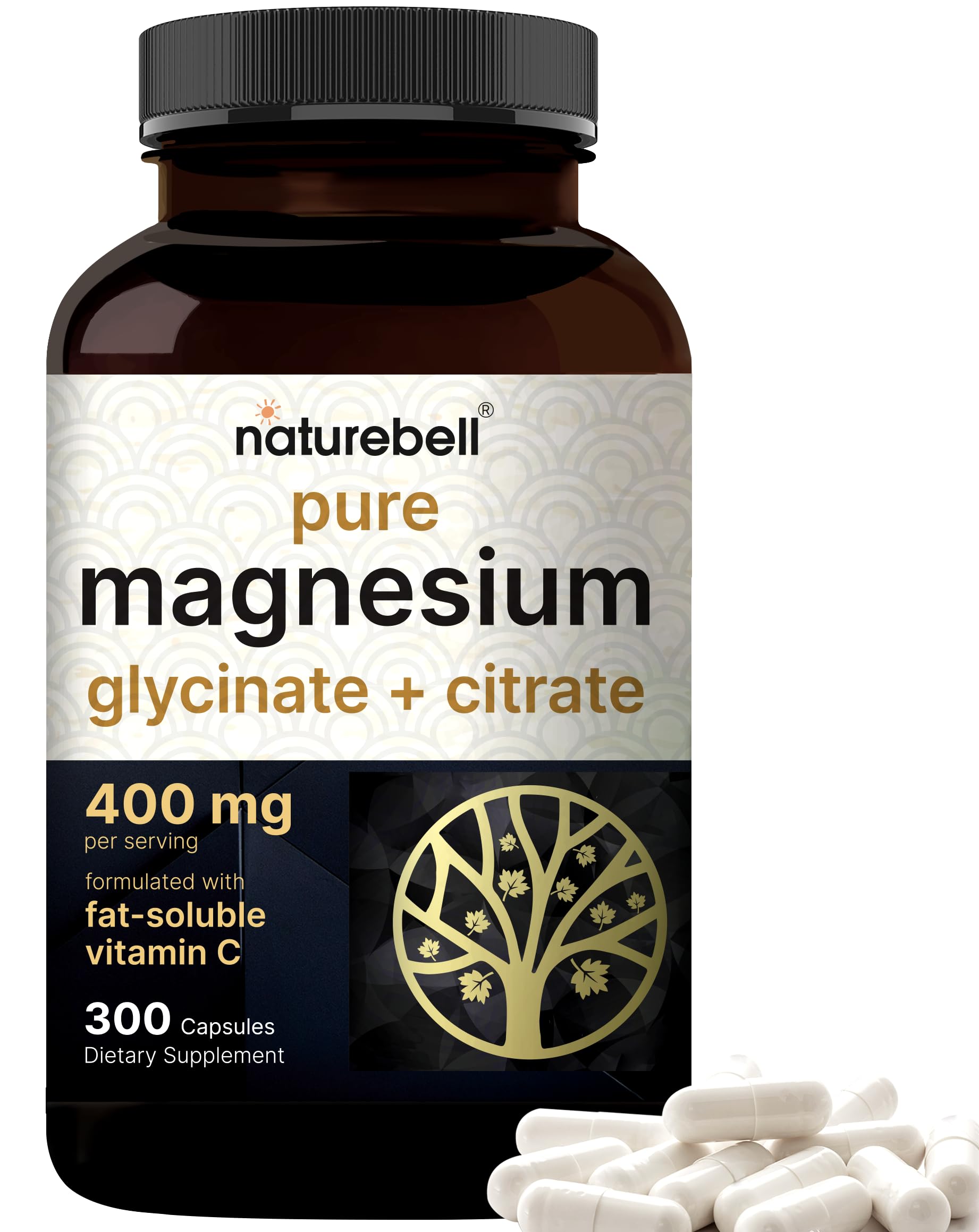 Magnesium Complex 400mg, 300 Capsules | Glycinate, Citrate | Chelated & Purified | Bone, Heart & Digestion Support | Non-GMO
