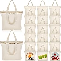 Vista 1 de Silkfly 20 Bolsas de Lona a Granel de 16.5x13.4'' Bolsas de Lona de Algodón en Blanco con Asas y Cremallera Reutilizables Lisas para Comestibles