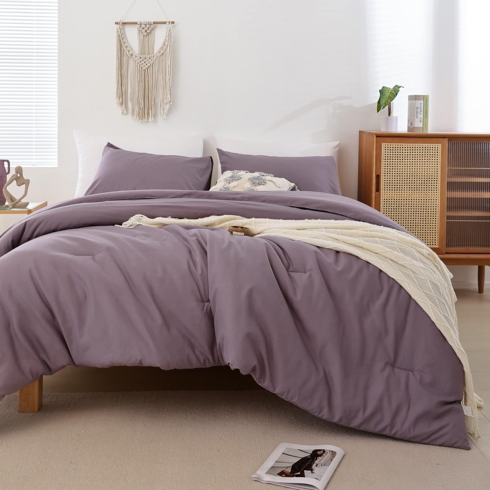 Photo 1 of ROSGONIA Oversized King Comforter 120x120, 3pcs Super King Comforter (1 Dusty Purple Comforter & 2 Pillowcases) Lightweight Warm Bedding Blanket