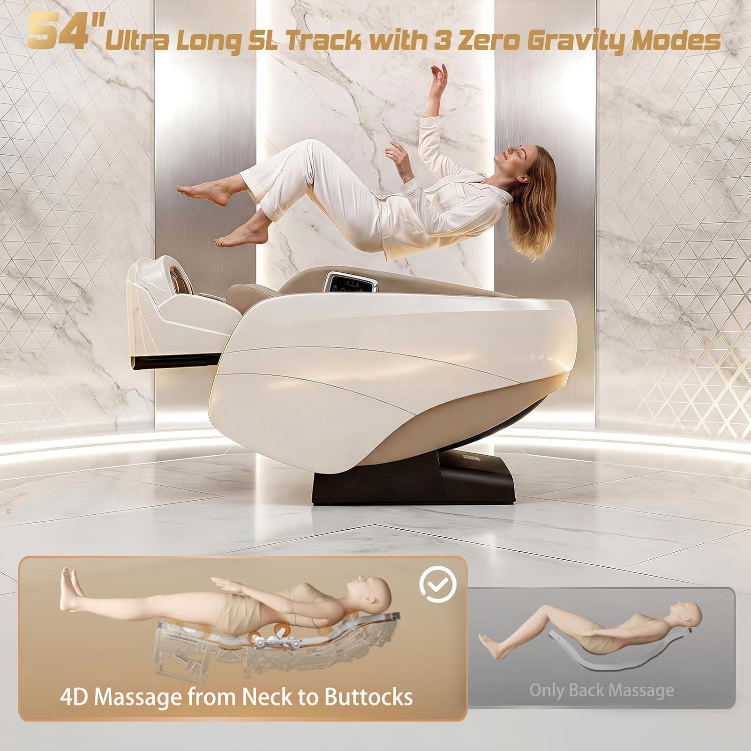 4D Massage Chair Full Body, Zero Gravity Recliner,34 Airbags Massage,20 Auto Massage Programs,Auto Body Scan,AI Voice Control,55" SL Track,Beige