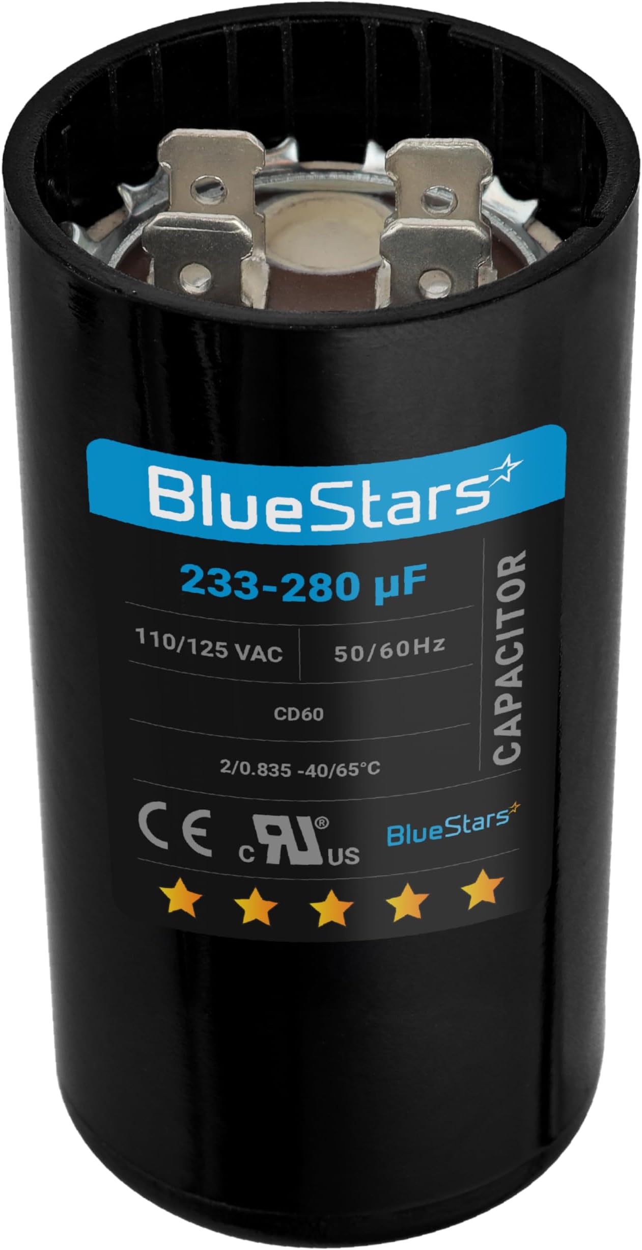 - [2025 Upgraded] BlueStars 233-280 uF MFD 110-125 VAC Volts ±20% CD60 Round Motor Start Capacitor 50/60 Hz Electric Replacement Part - Single Phase Capacitors for AC Motors Starting Pool Pump Well Pump