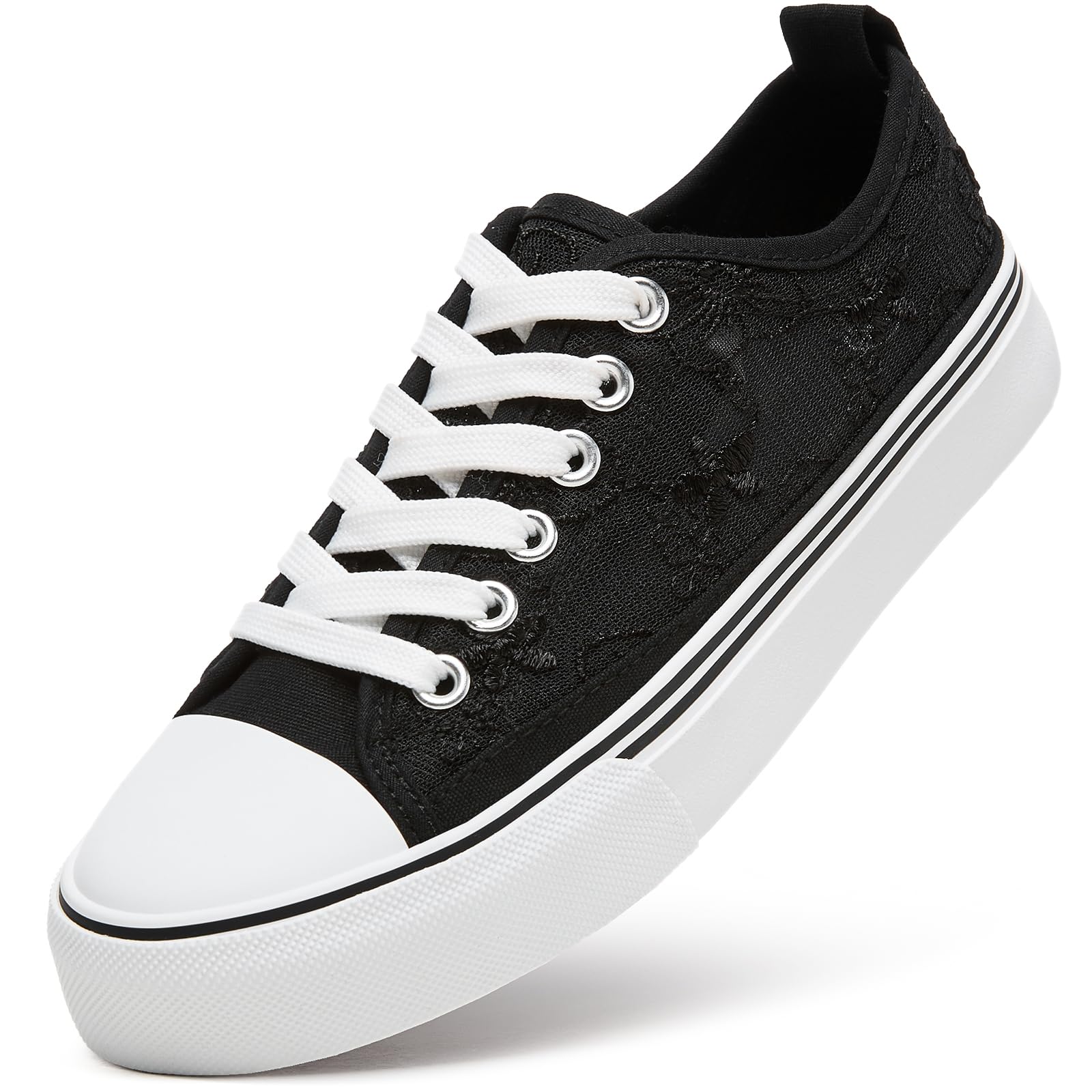 Summer Tennis Shoes for Women,Womens Casual Breathable Mesh Lace Canvas Shoes,White Sneakers with Embroidery Flower