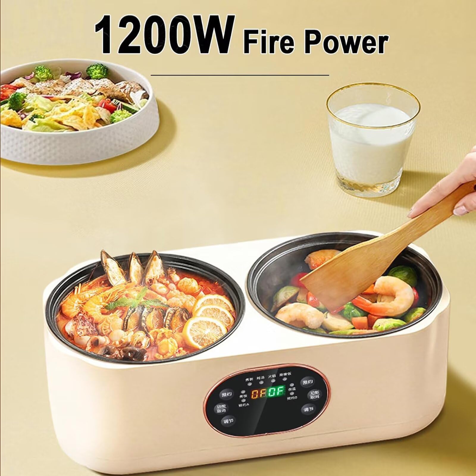 Olla de cocción lenta automática de 1.8 L + 1.8 L con pantalla táctil inteligente, doble Ollas y controles duales, utilizados en cocinas y restaurantes