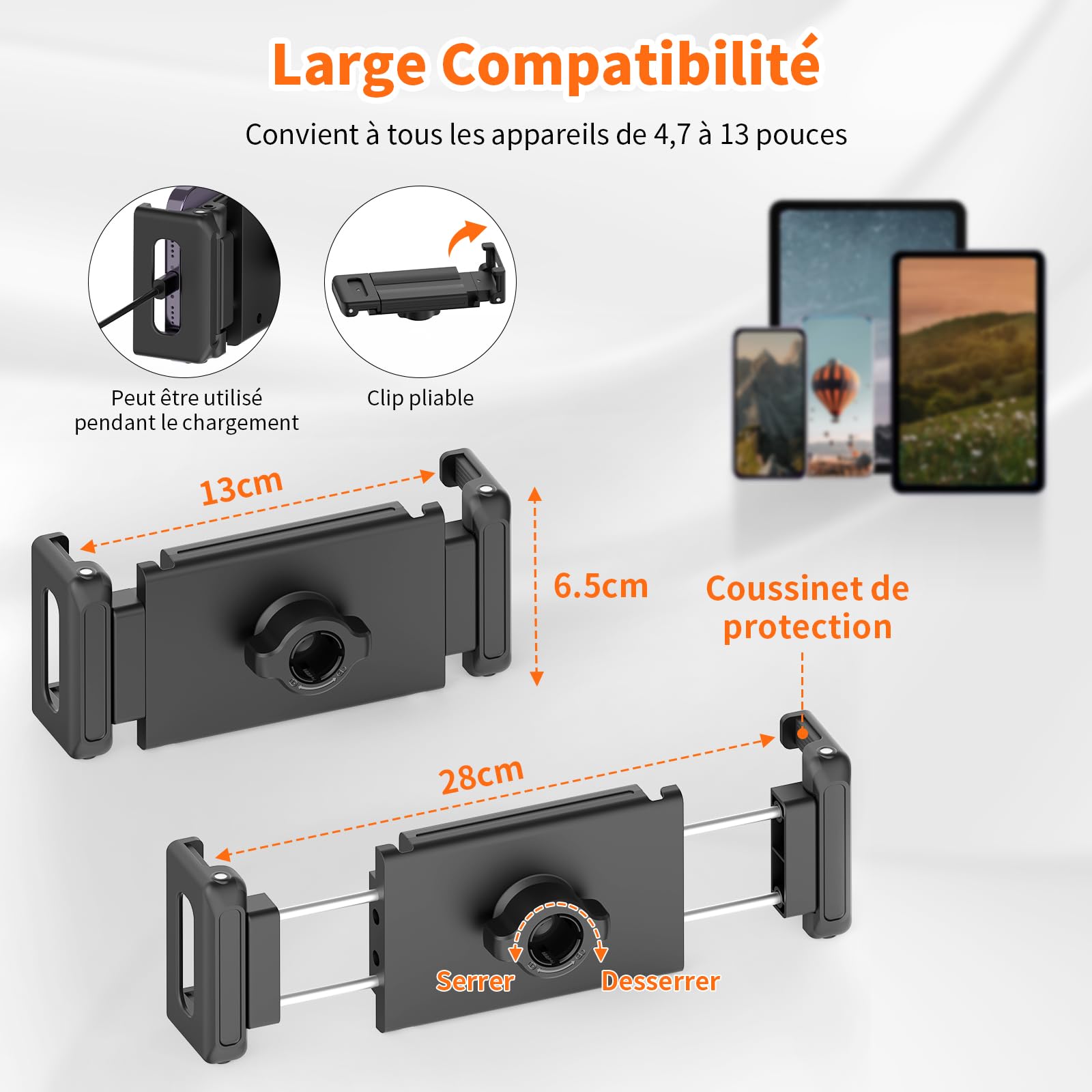 XXZU 182CM Support de Trépied pour Tablette, Trépied pour Téléphone Rotatif à 360° Support Tablette Lit Réglable en Hauteur Pliable pour Regarder/Diffuser en Direct Compatible avec Tablette Téléphone