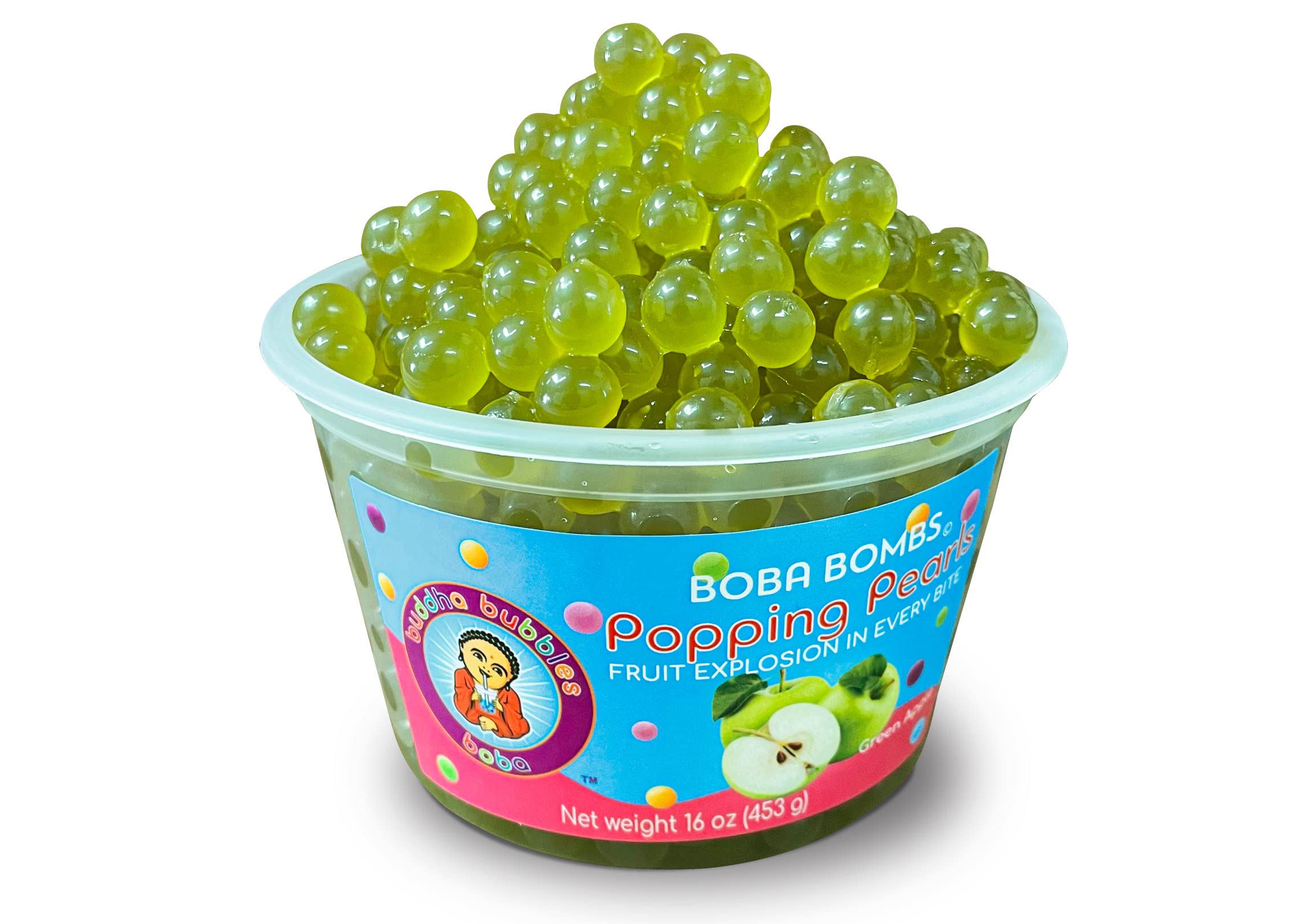 Premium Popping/Bursting Boba Pearls/Boba Bombs/Dessert Topping by Buddha Bubbles Boba (Green Apple Popping Pearls)