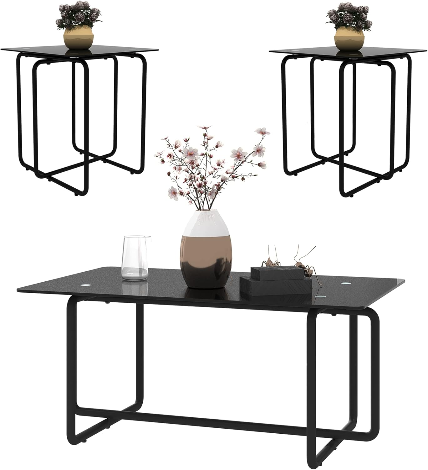 Sybrioka Glass Living Room Table Sets Coffee Table and End