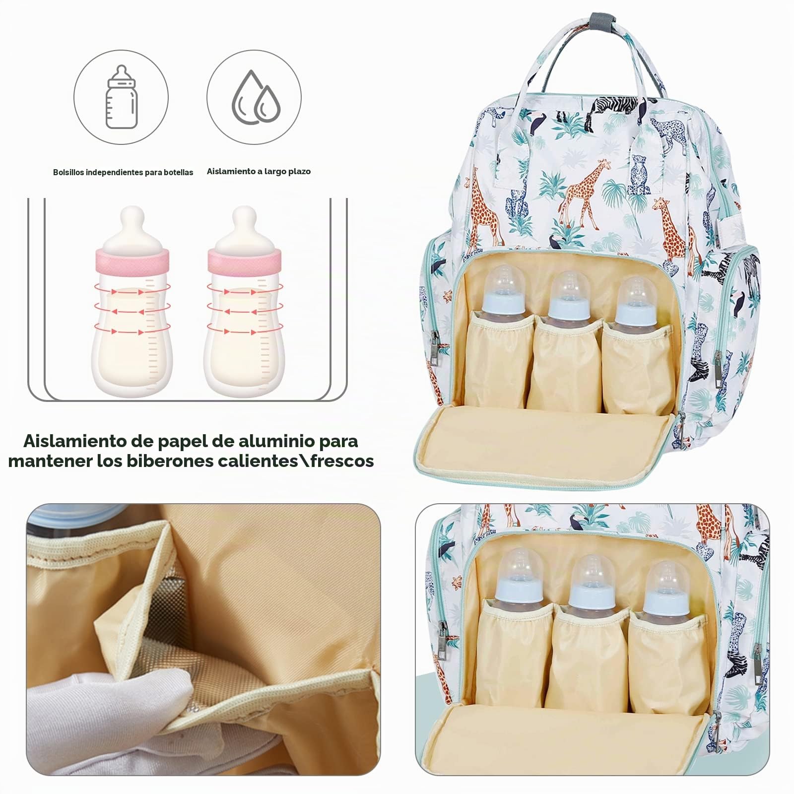 SONARIN Multifuncional Impermeable Mochila de Pañales para Bebé,Gran Capacidad Bolsa de Pañales Bolso Cambiador Bolsa para Pañales de Viaje con Cambiador & Ganchos Carrito Bebé(Flores)
