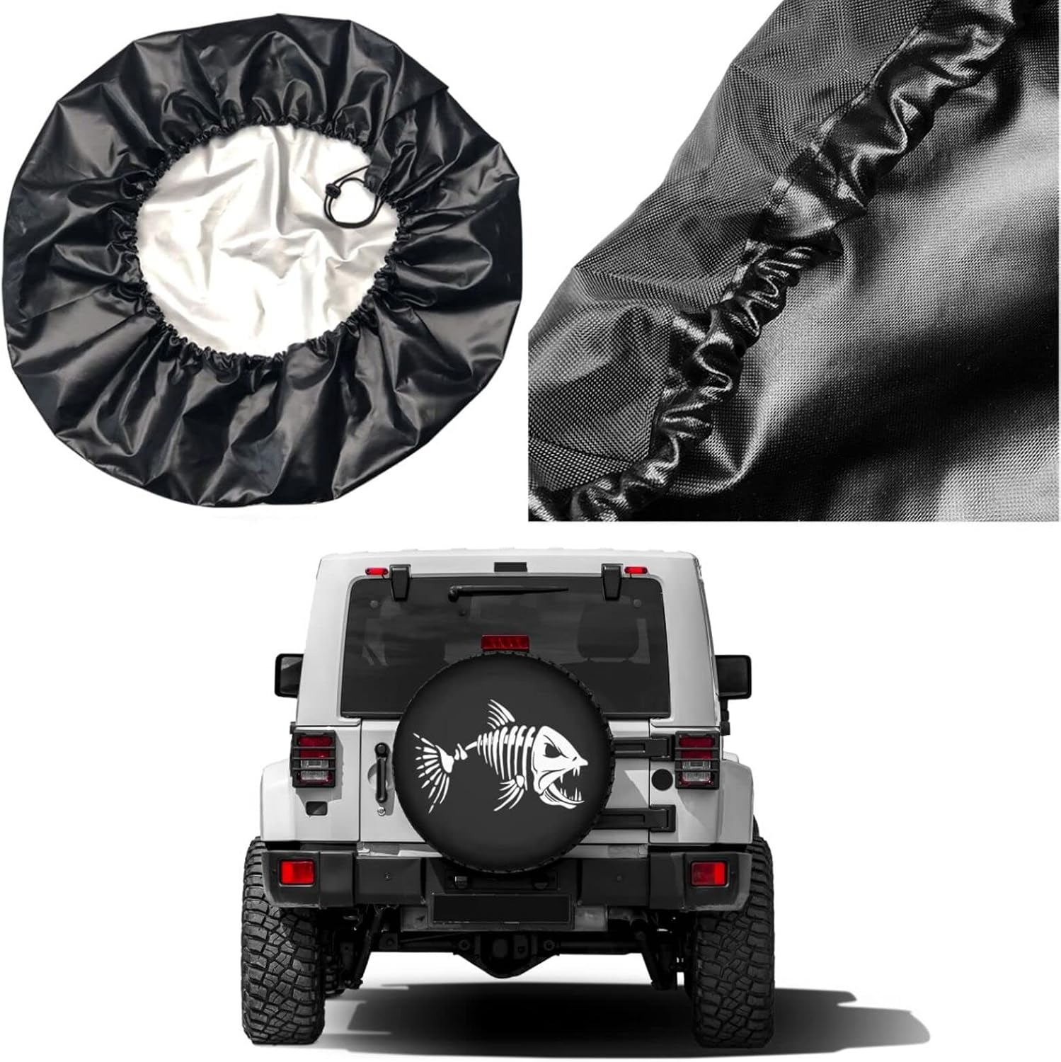 Bones Fish Spare Tire Cover Dust-Proof Wheel Tire Cover Fit Trailer, RV, SUV and Many Vehicle 14 Inch