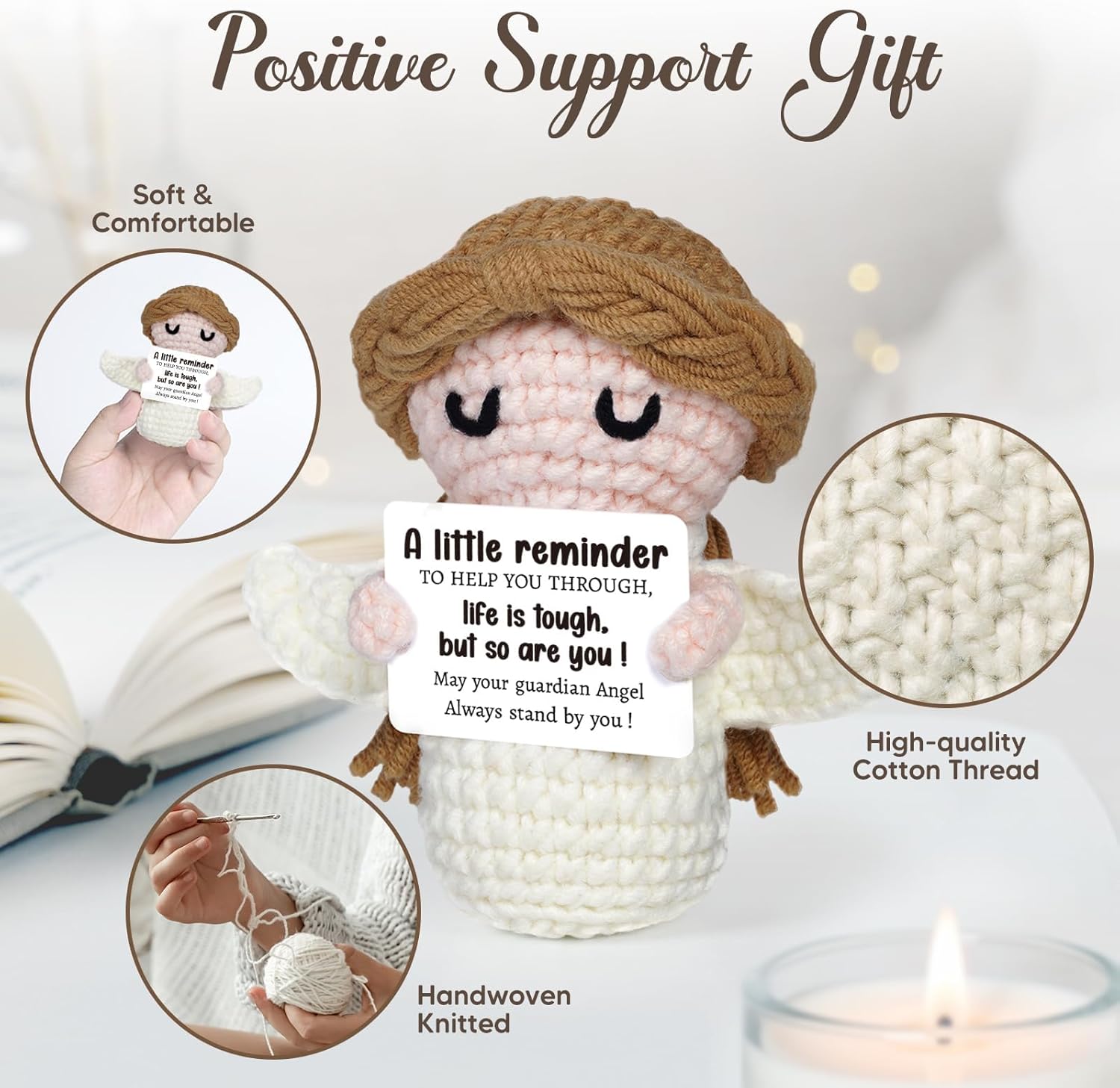 Handmade Positive Crochet Angel - Life is Tough But So are You - Birthday Gifts, Get Well Gifts for Women Men Kids Bestie, Inspirational Gift for Friends Student, Coworker - Image 4