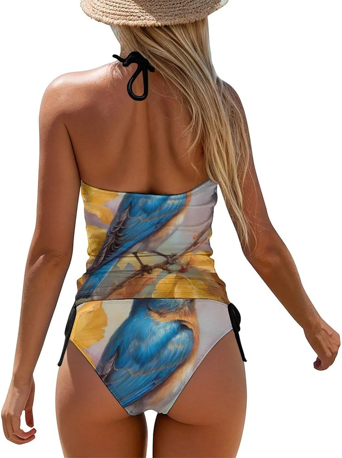 Bird Branches Yellow Leaves Women Tankini 2 Piece Swim Bathing Suits | tummy control,high neck top with bottom,swimwear,swimsuits