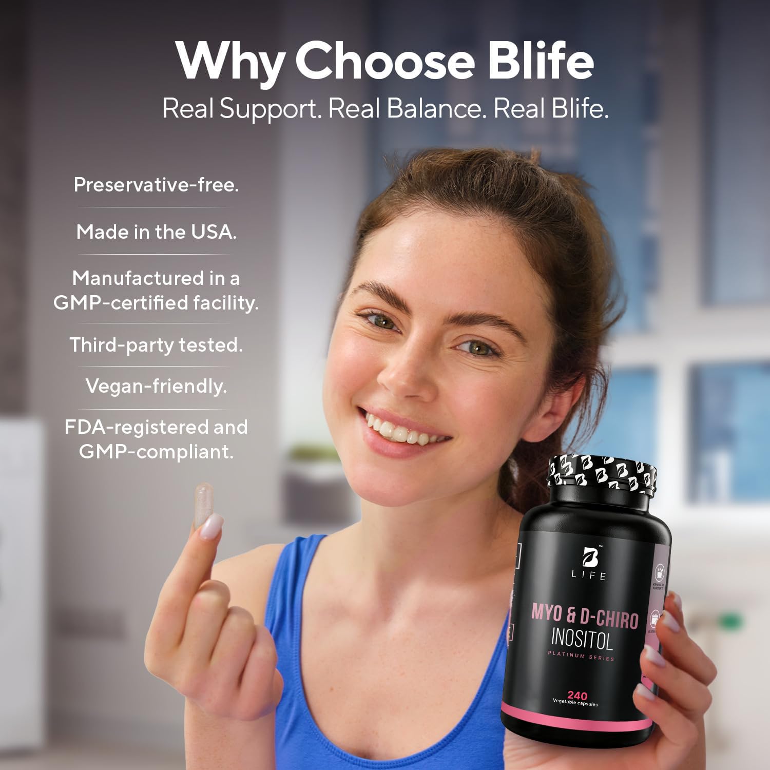 B Life Company Myo-Inositol & D-Chiro Inositol 40:1 | Hormone Balance for Women Support | Inositol Supplement for Women | Vitamin B8 | 240 Caps — Amazon image 5