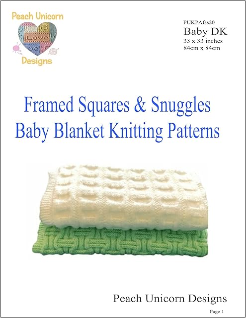 Knitting Patterns for Baby Blankets x 2, Framed Squares and Snuggles, Double Knit DK Yarn, Beginner Knit & Purl Patterns,A5 Booklet