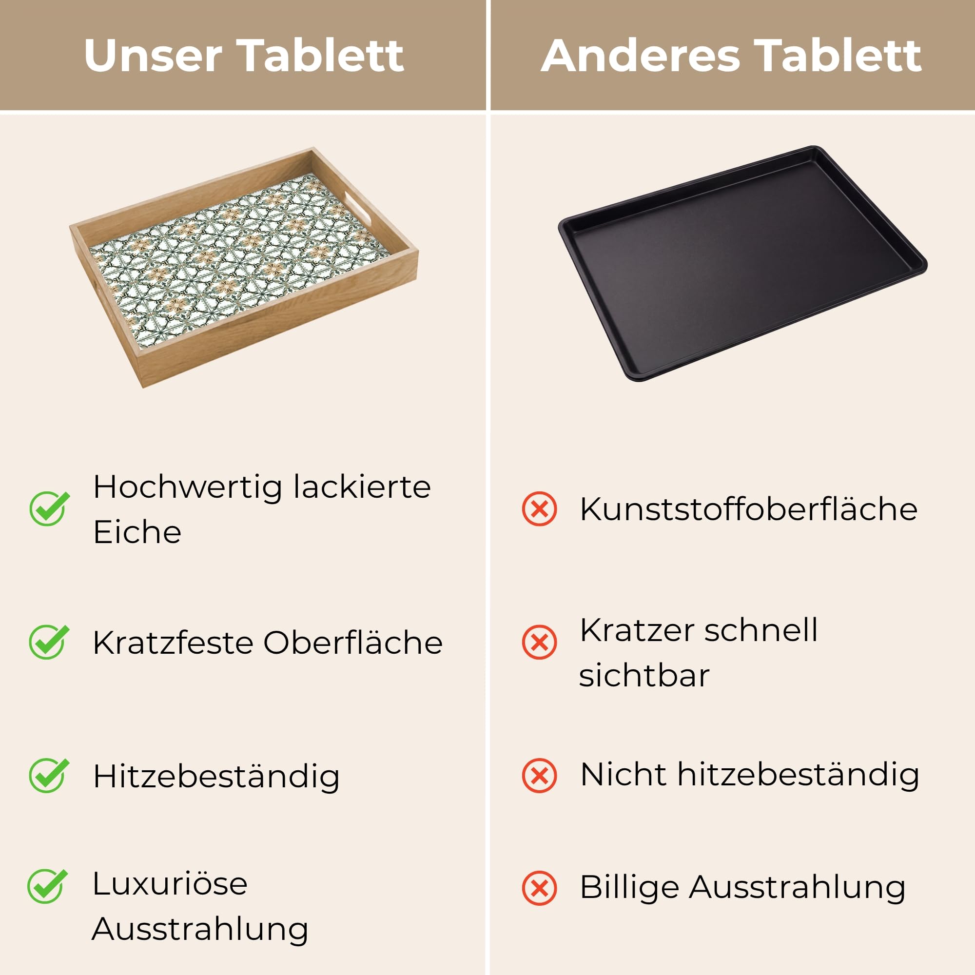 Serviertablett Rechteckig 40x30 cm Servierplatte Eiche Holz Tablett Mit Henkel Tray Kratzfest Kaffeetablett Tabletts Teetablett Blumig - Verwittert - Farbenfroh