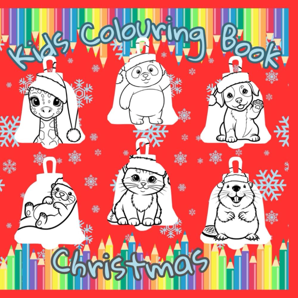 Christmas coloring book: Cute Christmas Animals in Santa Hats Coloring Book for Kids Ages 3-6 | Kids holiday animal coloring