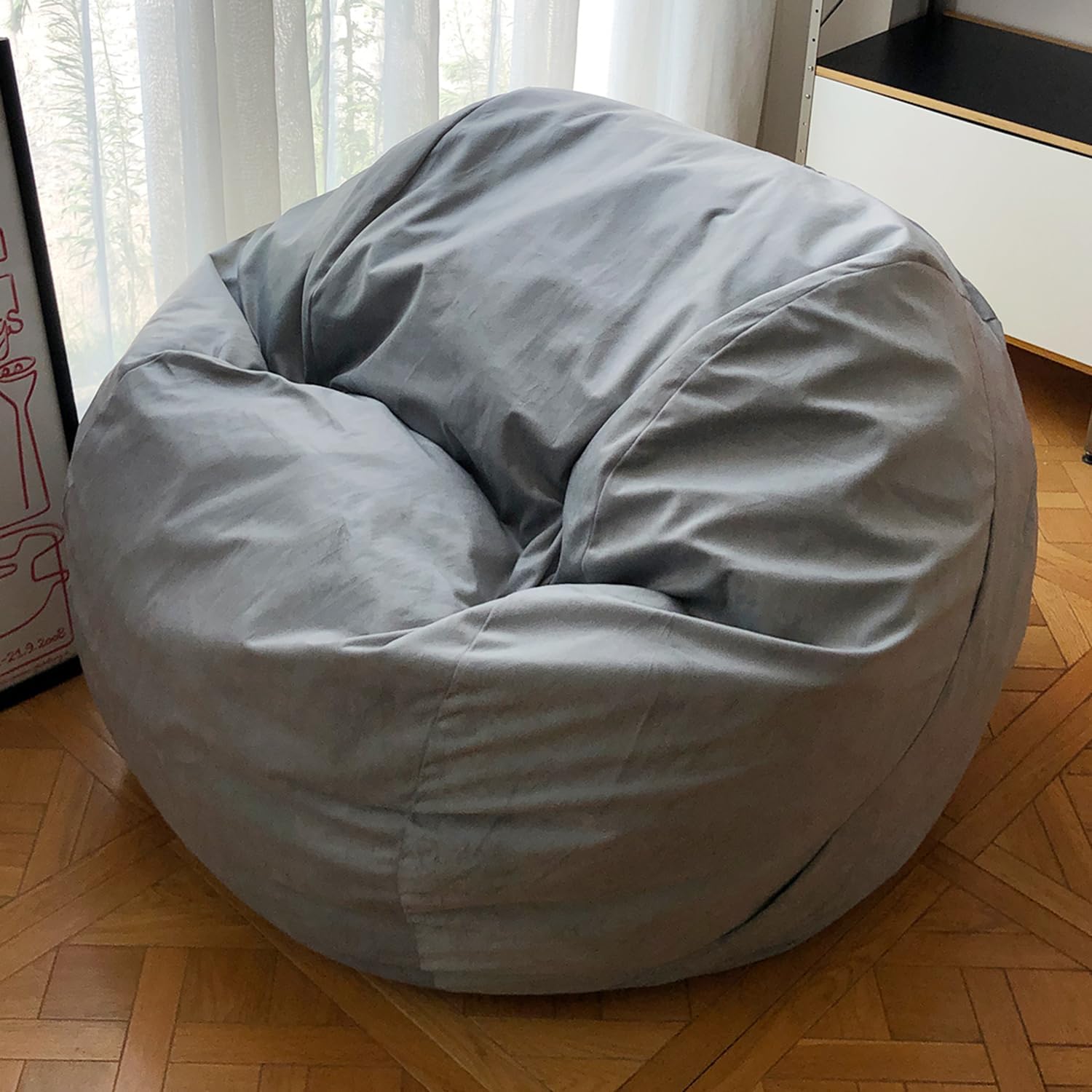 YuppieLife Large Foam Filled Bean Bag Chairs for Kids Teenagers Adults Living Room Gaming Relaxing 4F Machine Washable Lazy Sofa?Silver Grey