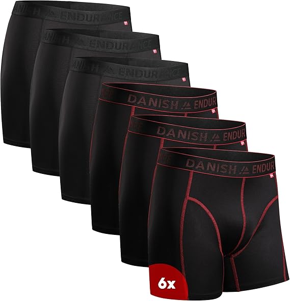 DANISH ENDURANCE Men's Performance Boxer Briefs (6-Pack) – Moisture-Wicking, Quick-Dry Comfort with Extra-Long Fit