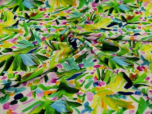 Minerva Exclusiva tela de mezcla de viscosa de lino con pincelada Blooms, por yarda