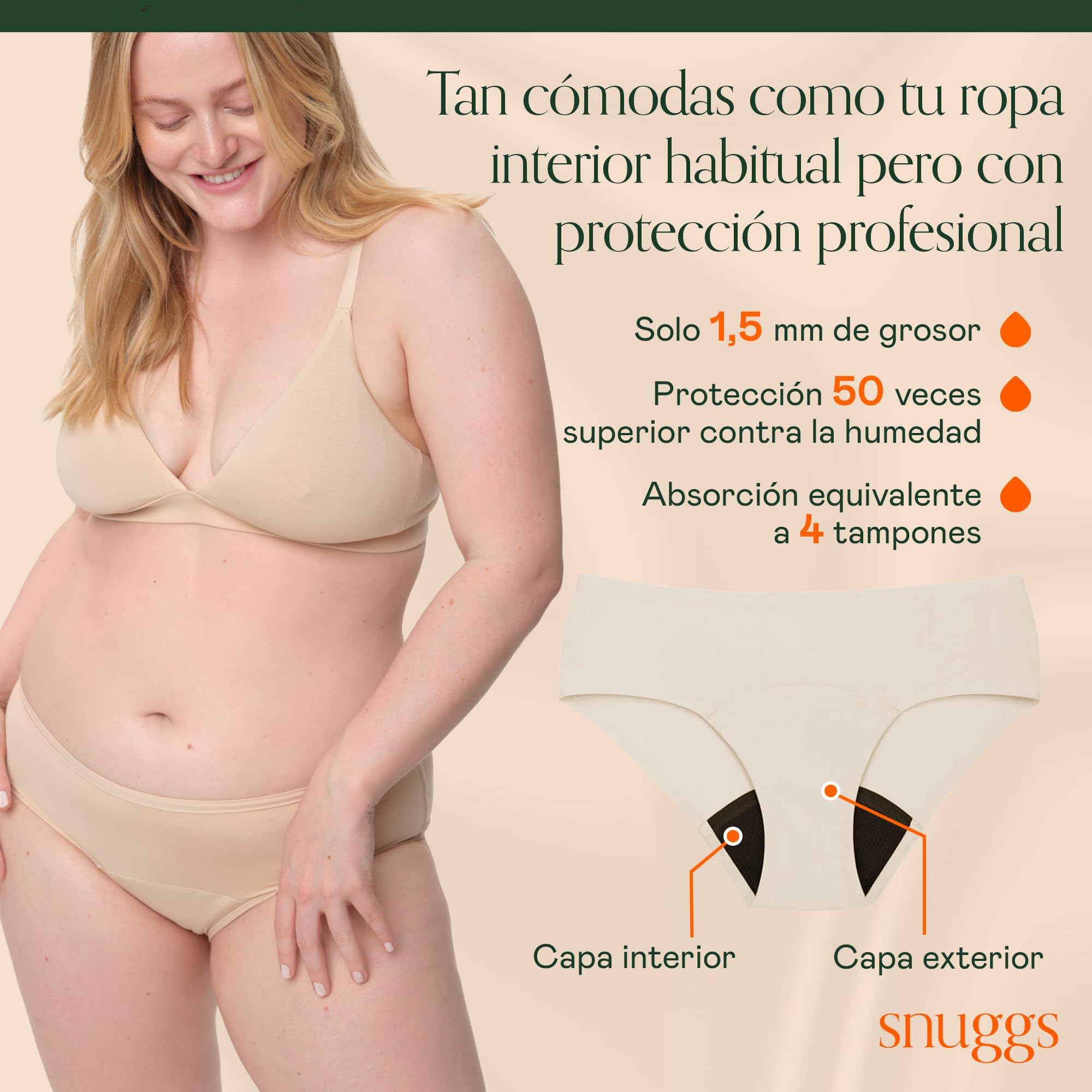 snuggs Period Underwear Classic - Braga de período para Sangrado abundante | Ropa Interior Menstrual Fina y Absorbente