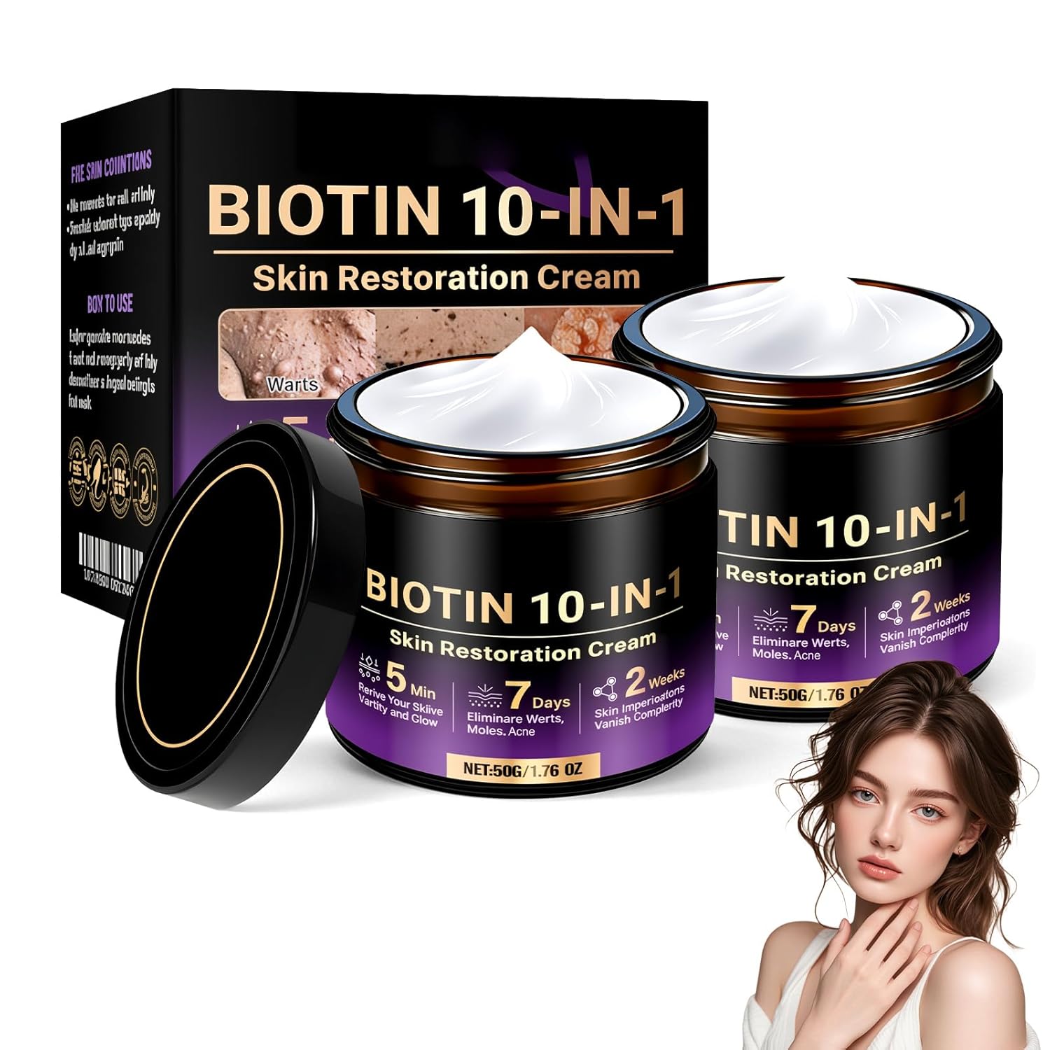 Generic 2pcs Biotin 10-in-1 Skin Restoration Cream,2026 New Professional，Effectively smoothes skin and deeply moisturizes Natural Collagen Lifting Serum for All Skin Types