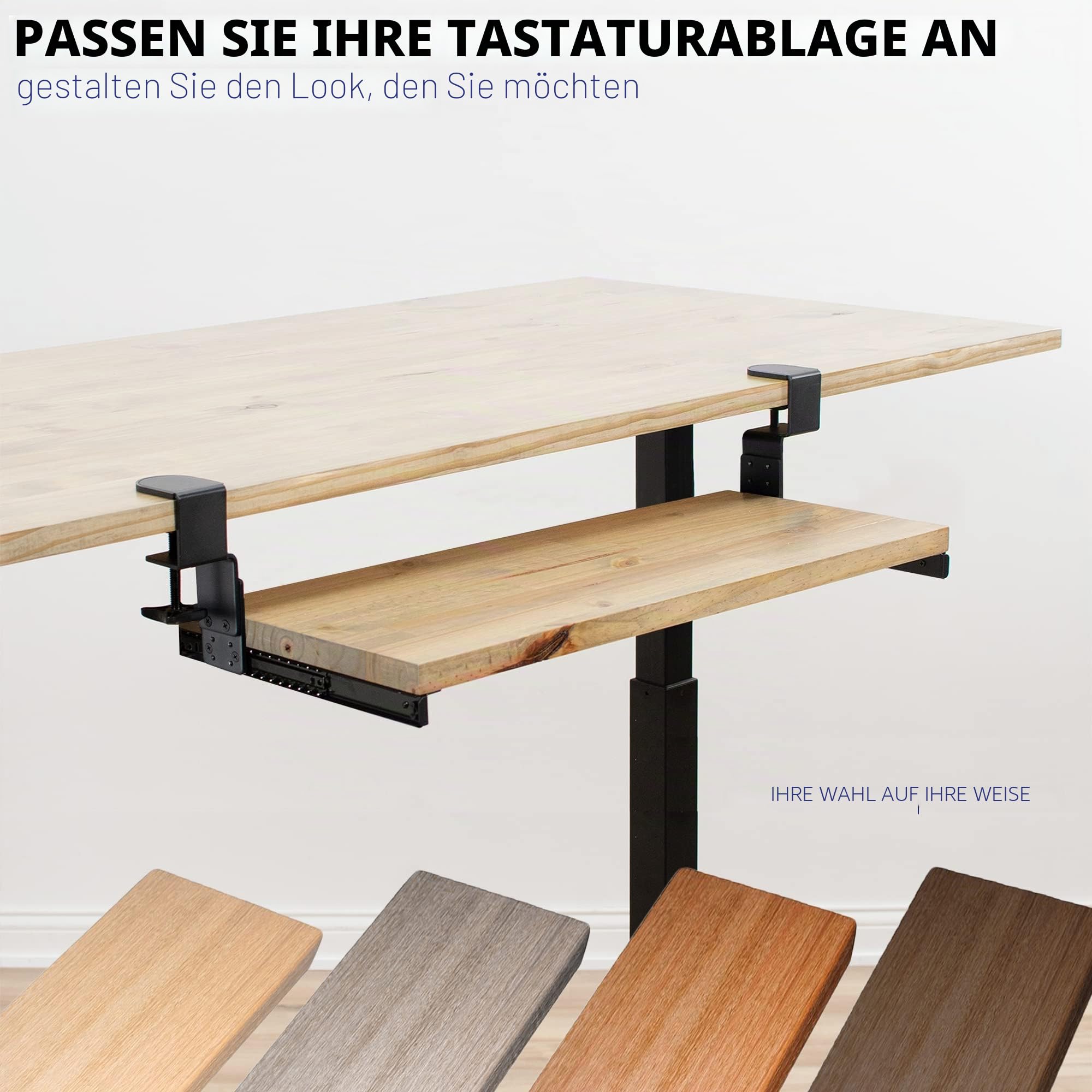 VIVO MOUNT-RAIL02H Höhenverstellbare Klemme und 30,5 cm Schienenset für DIY-Holz-Tastaturablagen (Ablage nicht enthalten), Untertisch-Auszugsschiene mit C-Klemmen-Befestigungssystem, Schwarz