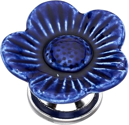 Miniatura 5 de Mascot Hardware Paquete de 10 pomos de cerámica para gabinete, color azul Poppy de 2 pulgadas, pomos de cerámica azul, pomos de cajón para gabinete