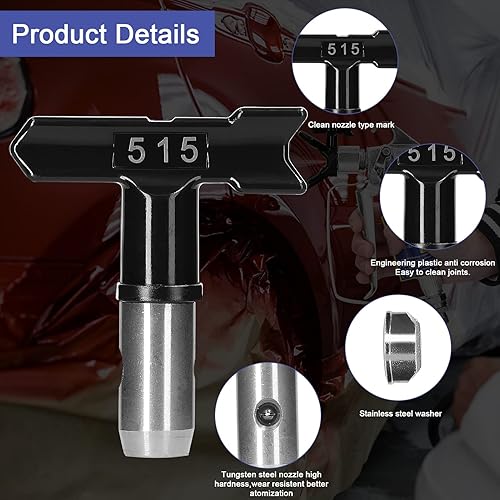 Miniatura 3 de Puntas de pulverizador sin aire, boquillas reversibles de pintura sin aire, 6 piezas con 5 filtros  2 asientos de boquilla para piezas de máquina de