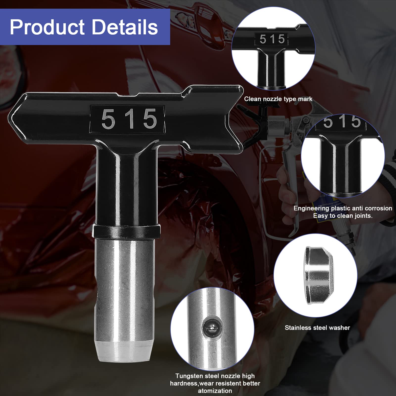 Weytoll 6 Stück Airless Farbdüsen Set, für Airless Farbsprühsysteme（ Type: 211, 315, 417, 515, 517, 523）