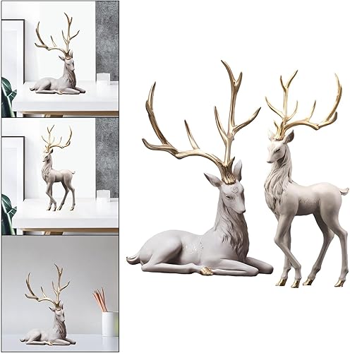 Miniatura 4 de MagiDeal 2 adornos coleccionables de renos para decoración de estatua de ciervos en casa