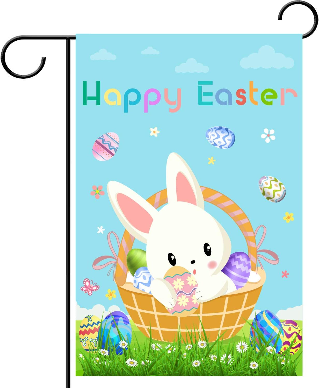 WEBSUN Happy Easter Day Garden Flag Double Sided 12 x 18 Inch, Polyester Easter Garden Flag for Outdoor Yard & Home Decorations