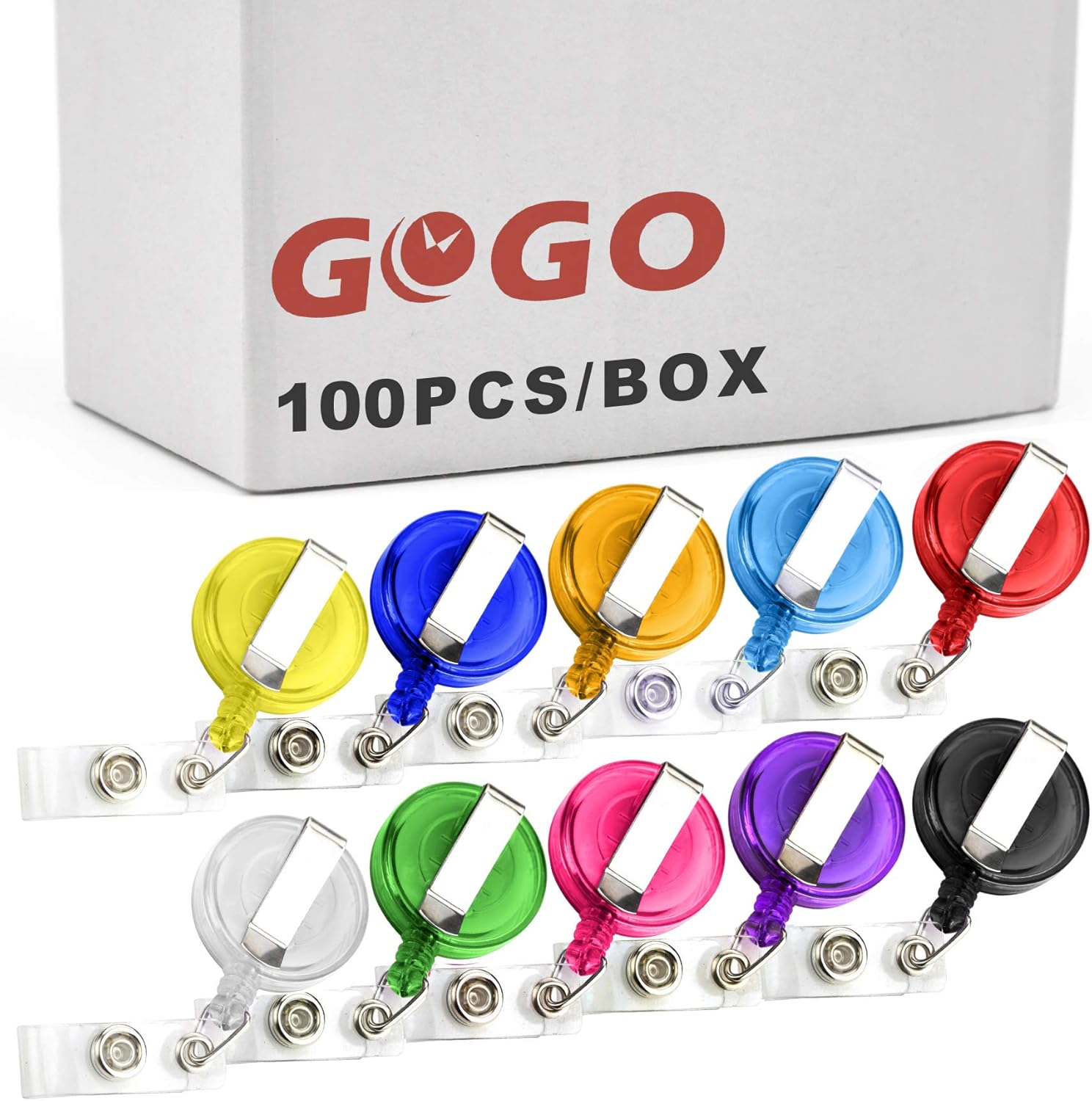 GOGO 50 PCS Retractable Badge Reel Name Tag Holder Reel Key Clip-Transparent Assorted-100 pcs