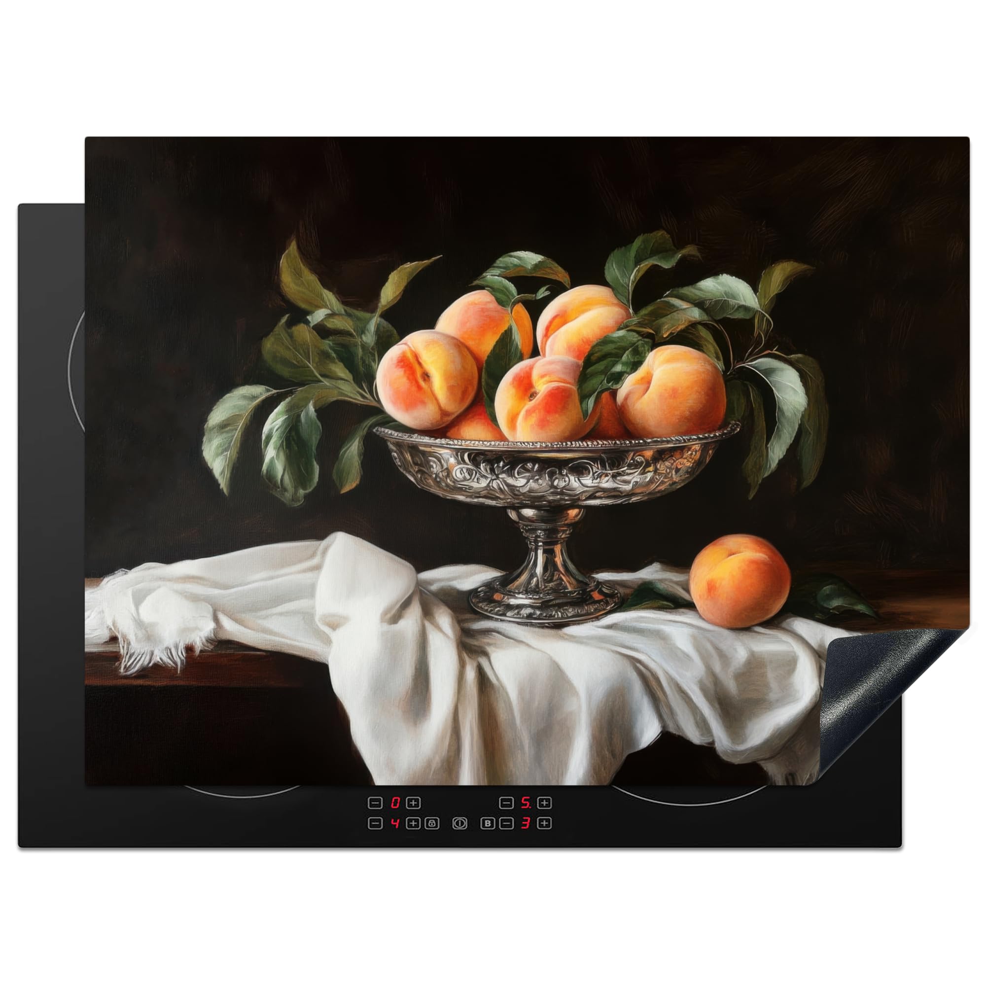 KitchenYeah© Induction Hob Protector Mat 20.5"x27.6" / 70x52 cm Cooker Top Protectors Cover Ceramic Covers Electric Hobs Vinyl Still Life - Peaches - Vintage