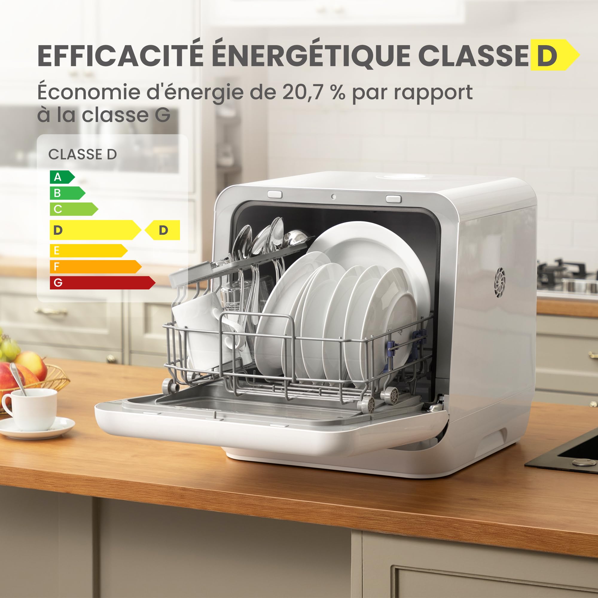 COMFEE' Lave-vaisselle de comptoir, mini lave-vaisselle de table, 6 programmes, lavage à la vapeur, sans plomberie, démarrage différé, blanc