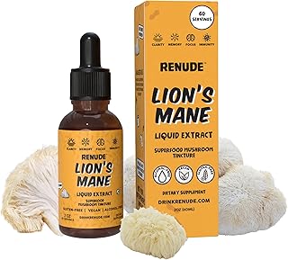 Renude Lion's Mane Liquid Extract - Mushroom Tincture, Lions Mane Drops, Supplement for Brain & Immune Support, Promotes Focus & Memory, Superfood Elixir for Men & Women, Alcohol Free, Vegan - 2 oz