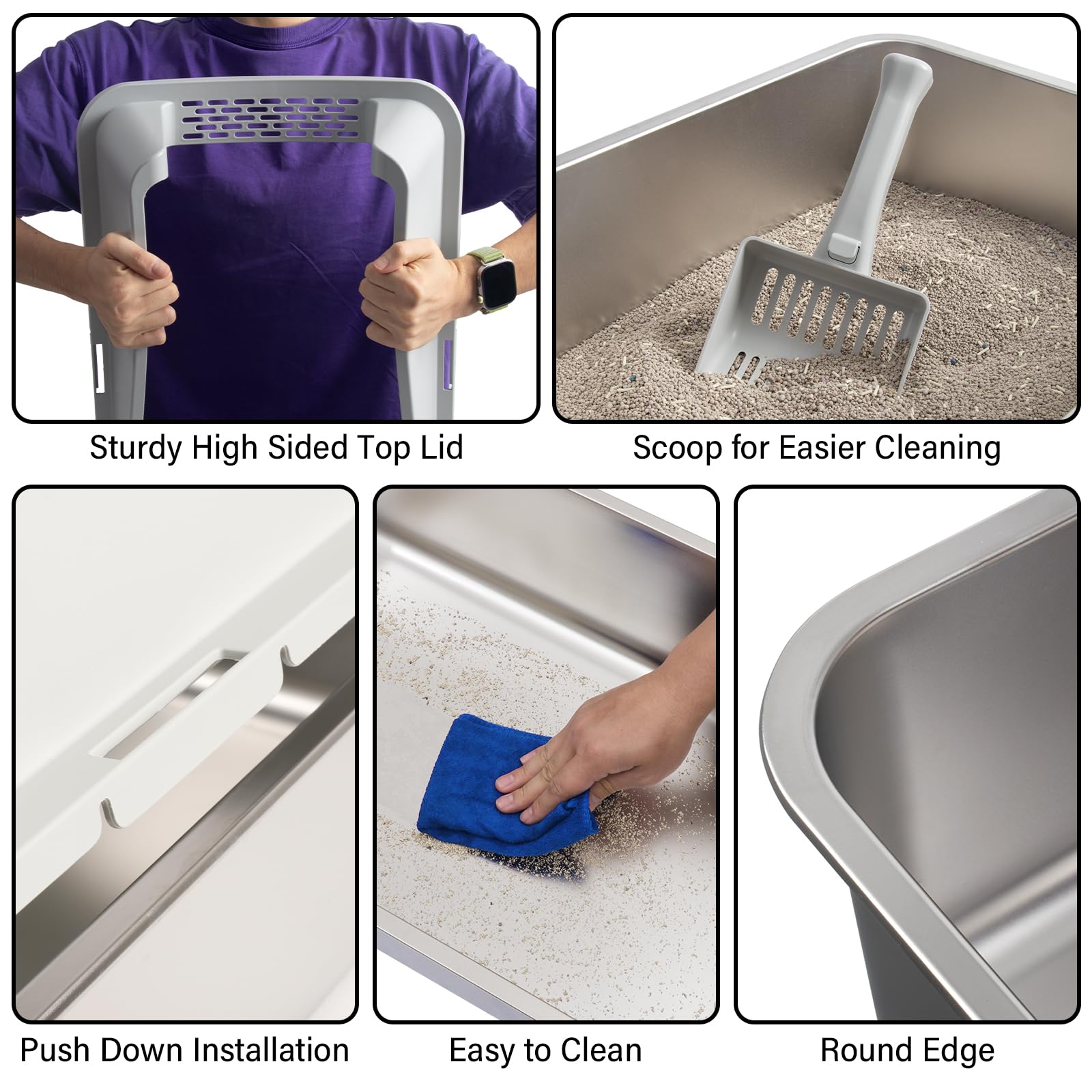 Stainless Steel Litter Box 2 Pack, Metal Cat Litter Box with Lid High Sides,XL Extra Large Litterbox for Big Cats,Non-Stick, Anti-Leakage,Easy to Clean,Include Litter Mat & Scoop,23x14.6x10in - image 5