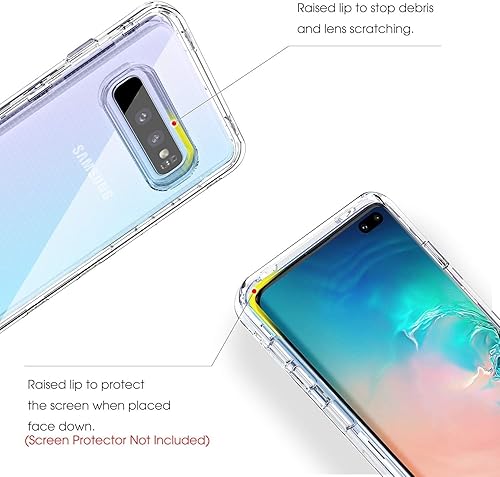 Vista 4 de KIOMY Funda transparente para Samsung Galaxy S10+ / S10 Plus, 3 en 1, a prueba de golpes, funda protectora para teléfono, carcasa de policarbonato