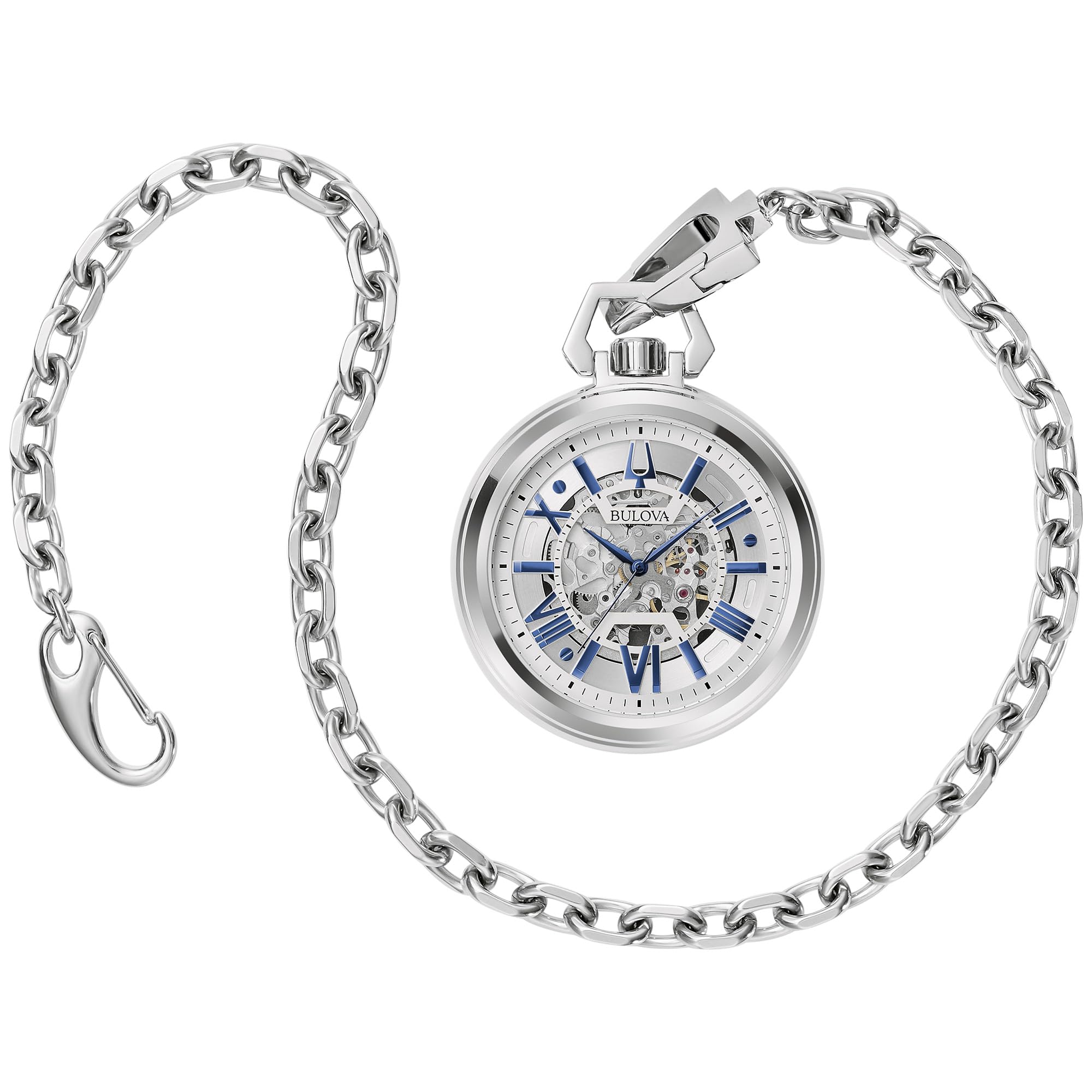 Bulova Orologio da taschino classico da uomo Sutton automatico, quadrante a 3 lancette in acciaio inox con catena staccabile, stile: 96A304