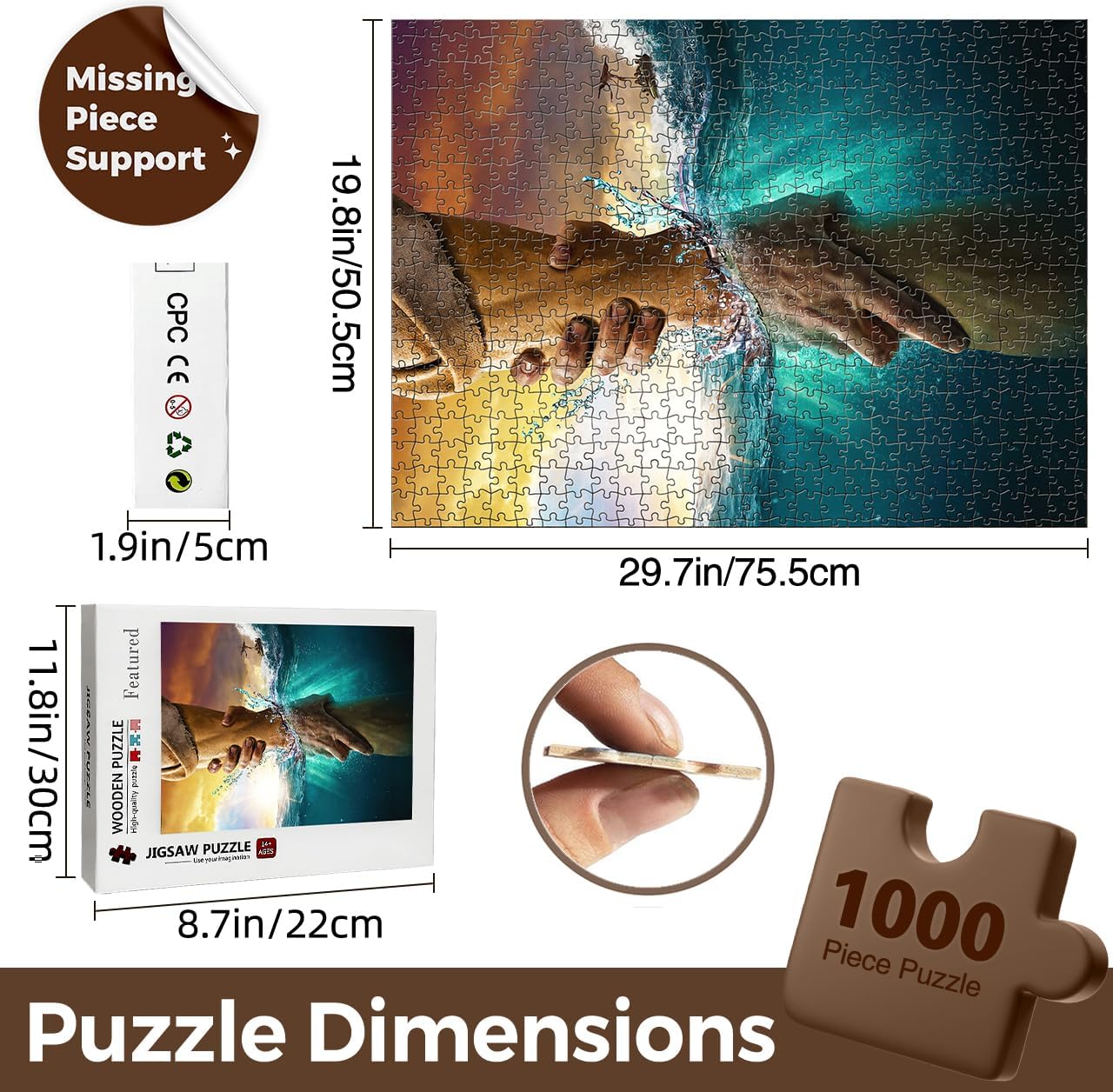 Christian Puzzles for Adults Wooden Jigsaw Puzzles 1000 Pieces Hand of God Jesus Religious Puzzles Christian Gifts Puzzle Religious Wall Decor